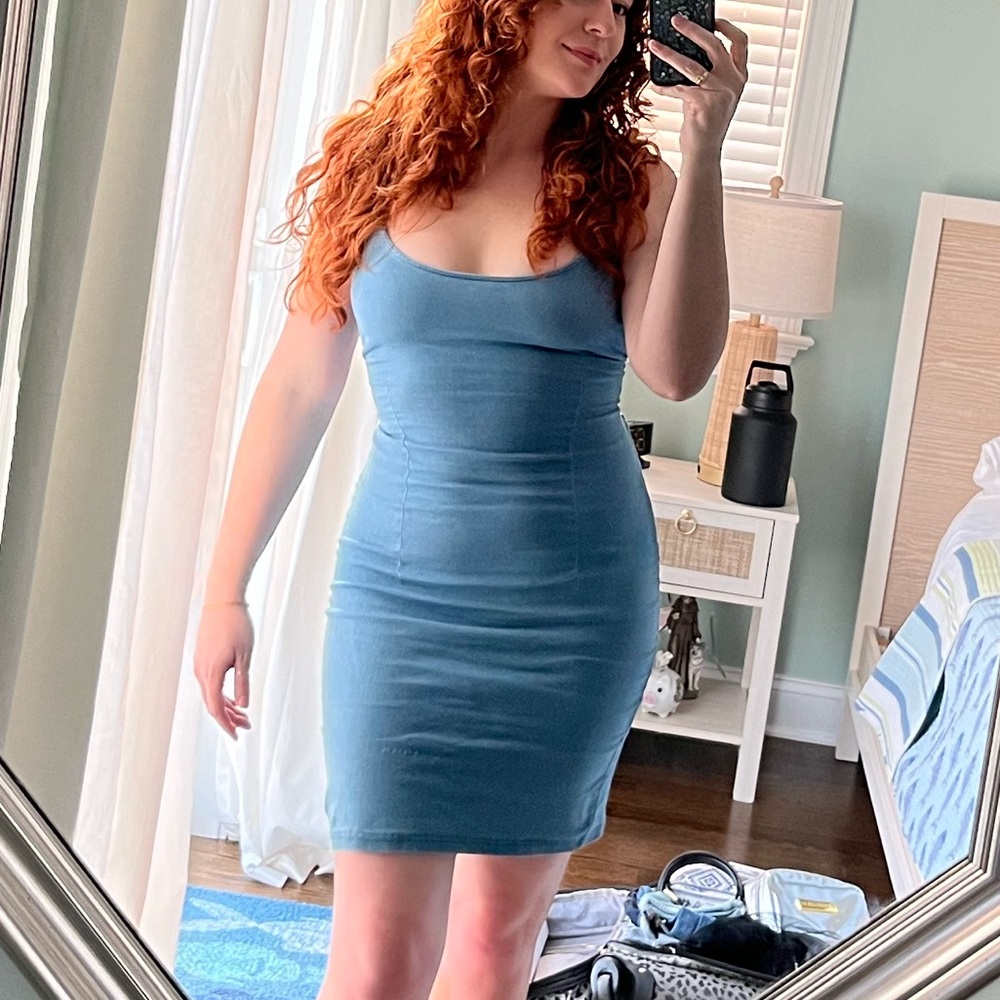 Bodycon Denim Mini Dress w/ Criss-Cross Tie Back by Active USA Denim